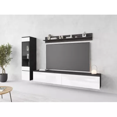 Obývací stěna s LED osvětlením WANDA 1 - matera / lesklá bílá