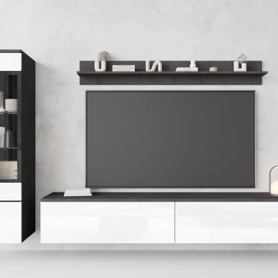 Obývací stěna s LED osvětlením WANDA 1 - matera / lesklá bílá