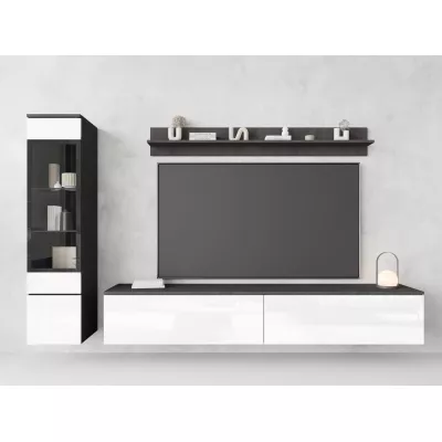 Obývací stěna s LED osvětlením WANDA 1 - matera / lesklá bílá