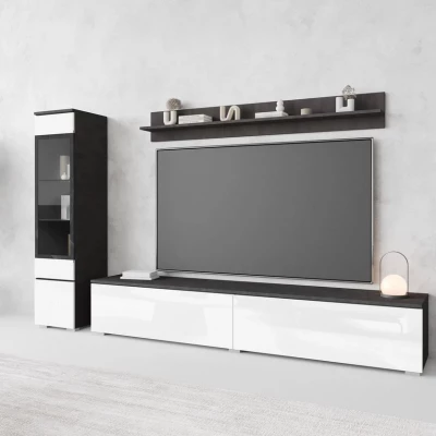 Obývací stěna s LED osvětlením WANDA 1 - matera / lesklá bílá