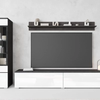 Obývací stěna s LED osvětlením WANDA 1 - matera / lesklá bílá