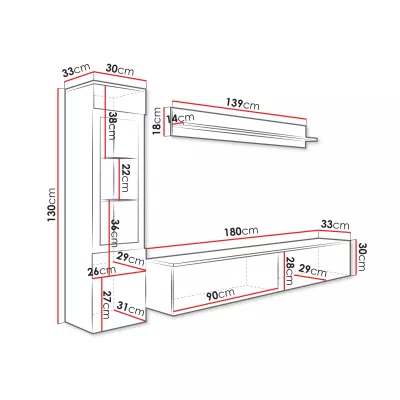 Obývací stěna s LED osvětlením WANDA 1 - matera / lesklá bílá