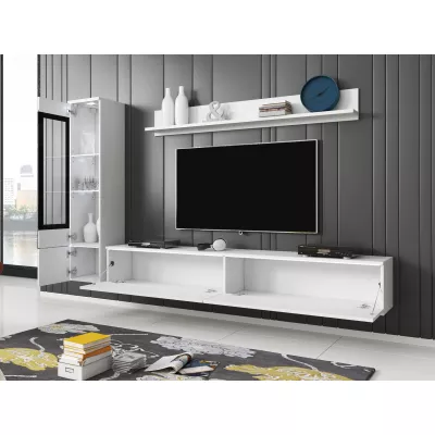 Obývací stěna s LED osvětlením WANDA 1 - matera / lesklá bílá