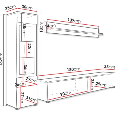 Obývací stěna s LED osvětlením WANDA 1 - matera / lesklá bílá