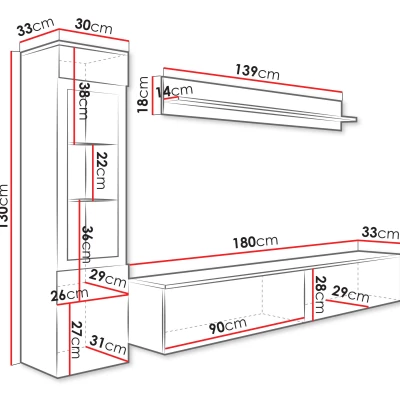 Obývací stěna WANDA 1 - matera / lesklá bílá