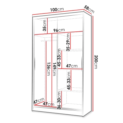 Úzká šatní skříň 100 cm se zrcadlem ARAPO 2 - kašmír