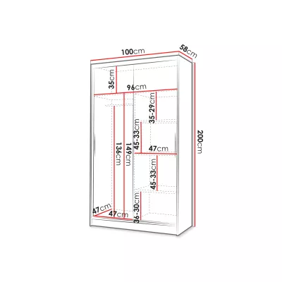 Úzká šatní skříň 100 cm se zrcadlem ARAPO 2 - kašmír