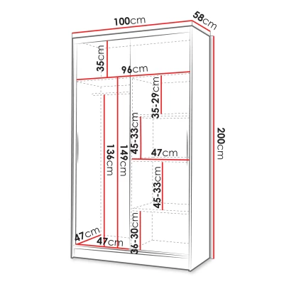 Úzká zrcadlová šatní skříň 100 cm ARAPO 3 - kašmír