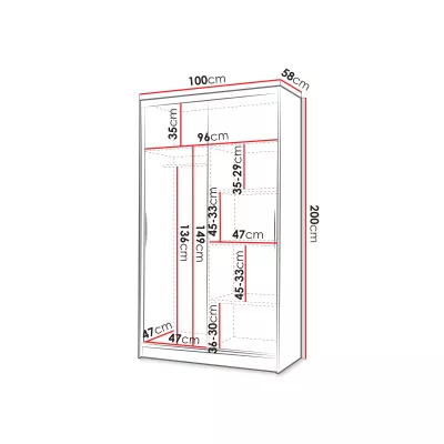 Úzká zrcadlová šatní skříň 100 cm ARAPO 3 - kašmír