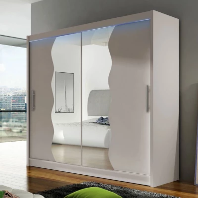 Šatní skříň 180 cm se zrcadlem a LED osvětlením FLORENCIO 10 - kašmír