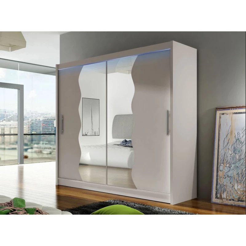 Šatní skříň 180 cm se zrcadlem a LED osvětlením FLORENCIO 10 - kašmír