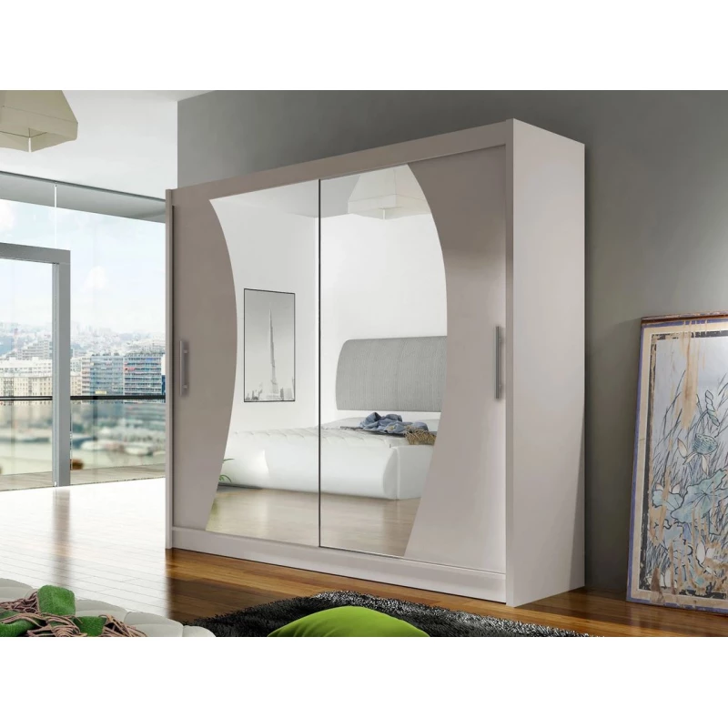 Zrcadlová velká šatní skříň 180 cm FLORENCIO 9 - kašmír