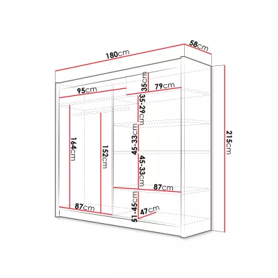Zrcadlová velká šatní skříň 180 cm FLORENCIO 9 - kašmír