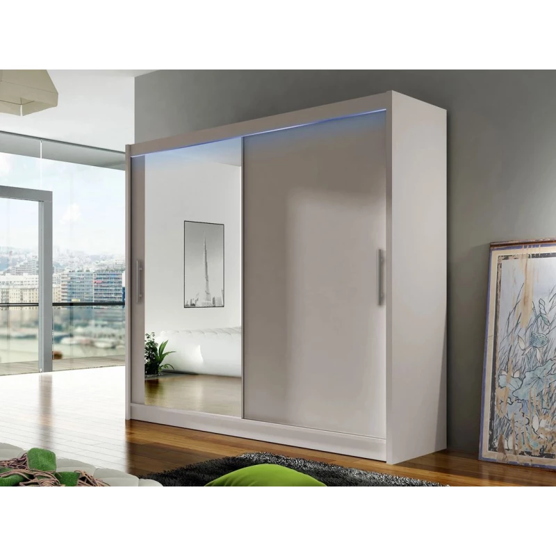 Šatní skříň 180 cm se zrcadlem a LED osvětlením FLORENCIO 6 - kašmír