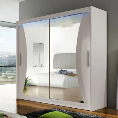 Šatní skříň 180 cm se zrcadlem a LED osvětlením FLORENCIO 5 - kašmír