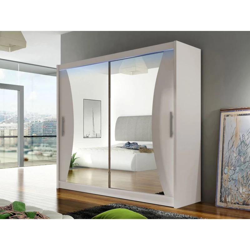 Šatní skříň 180 cm se zrcadlem a LED osvětlením FLORENCIO 5 - kašmír