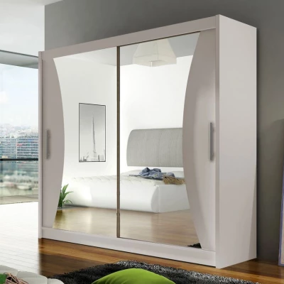 Šatní skříň 180 cm se zrcadlem a LED osvětlením FLORENCIO 5 - kašmír