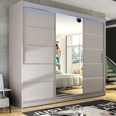 Velká šatní skříň se zrcadlem 250 cm HORTENSIA 4 - kašmír + RGB osvětlení ZDARMA