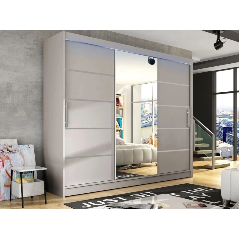 Velká šatní skříň se zrcadlem 250 cm HORTENSIA 4 - kašmír + RGB osvětlení ZDARMA