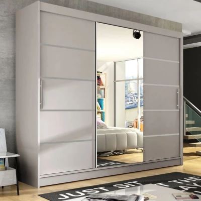 Velká šatní skříň se zrcadlem 250 cm HORTENSIA 4 - kašmír + RGB osvětlení ZDARMA