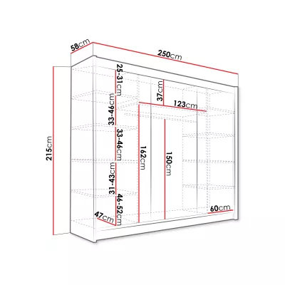 Velká šatní skříň se zrcadlem 250 cm HORTENSIA 4 - kašmír + RGB osvětlení ZDARMA