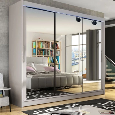 Vysoká šatní skříň se zrcadlem 250 cm HORTENSIA 3 - kašmír + RGB osvětlení ZDARMA