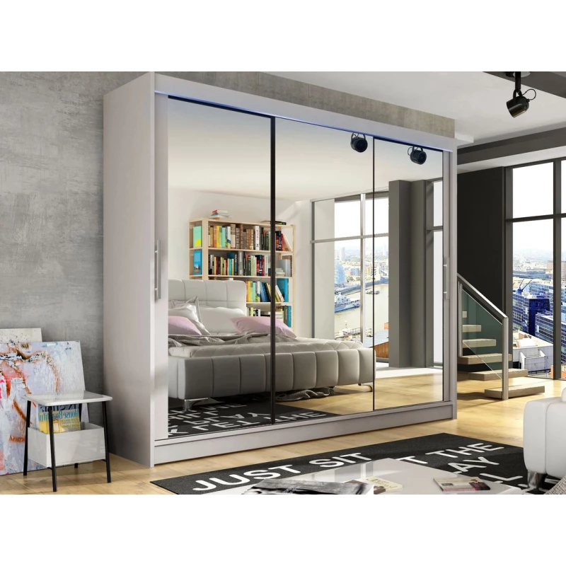 Vysoká šatní skříň se zrcadlem 250 cm HORTENSIA 3 - kašmír + RGB osvětlení ZDARMA