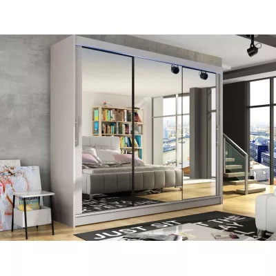 Vysoká šatní skříň se zrcadlem 250 cm HORTENSIA 3 - kašmír + RGB osvětlení ZDARMA