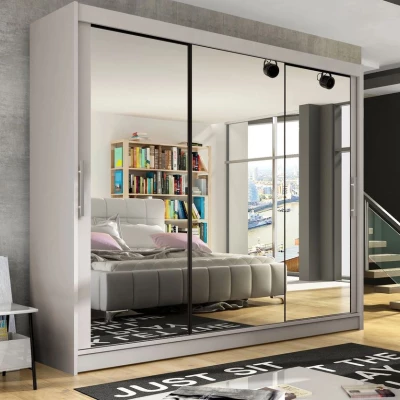 Vysoká šatní skříň se zrcadlem 250 cm HORTENSIA 3 - kašmír + RGB osvětlení ZDARMA