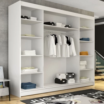 Vysoká šatní skříň se zrcadlem 250 cm HORTENSIA 3 - kašmír + RGB osvětlení ZDARMA