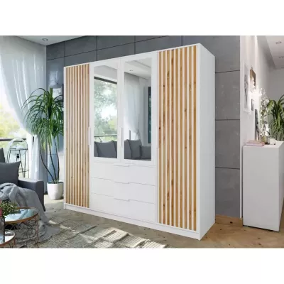 Šatní skříň se zrcadlem 196 cm OFELIA - bílá