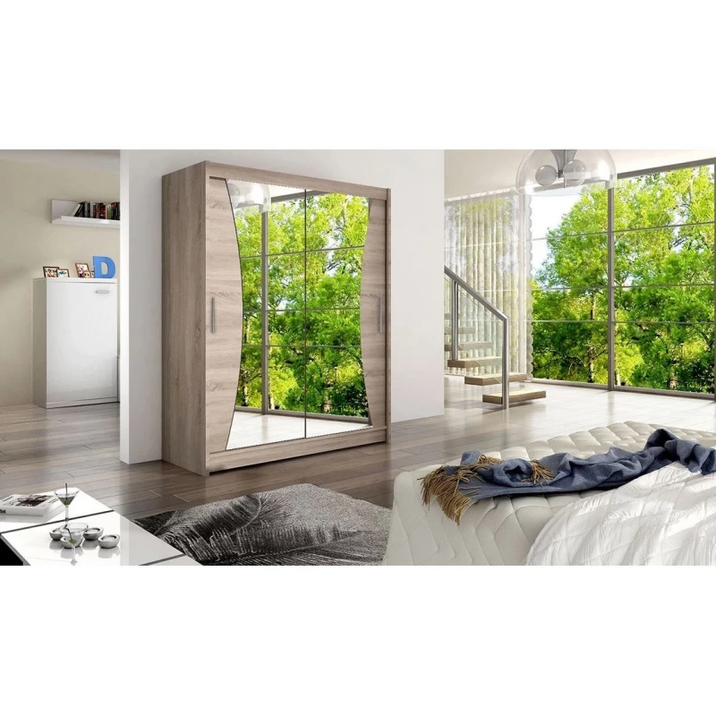 Šatní skříň se zrcadlem 150 cm ELADIO 9 - dub lanýž