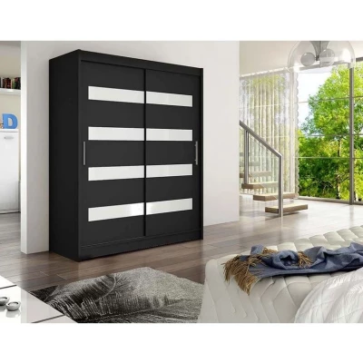 Šatní skříň s lakovaným sklem 150 cm ELADIO 4 - černá / bílá