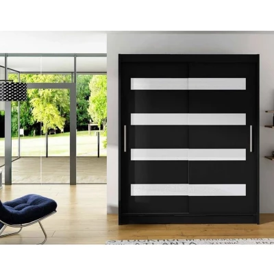 Šatní skříň s lakovaným sklem 150 cm ELADIO 4 - černá / bílá