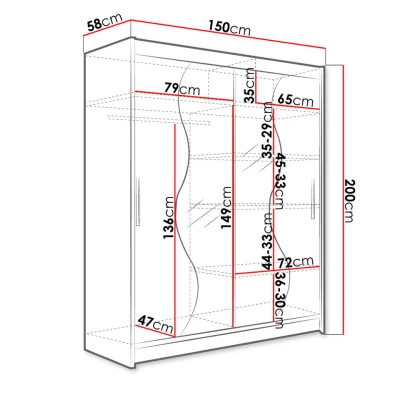 Šatní skříň se zrcadlem 150 cm ELADIO 3 - dub lanýž