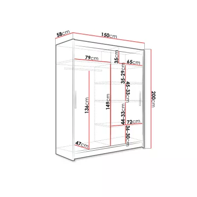 Šatní skříň 150 cm s posuvnými dveřmi ELADIO 1 - dub sonoma