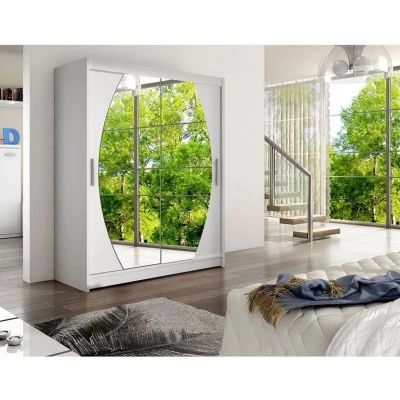 Vysoká šatní skříň 150 cm se zrcadlem ELADIO 8 - bílá