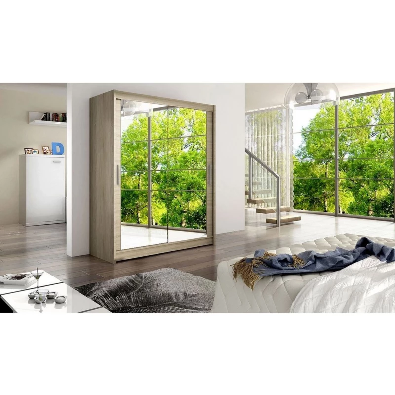 Vysoká šatní skříň 150 cm se zrcadlem ELADIO 11 - dub sonoma