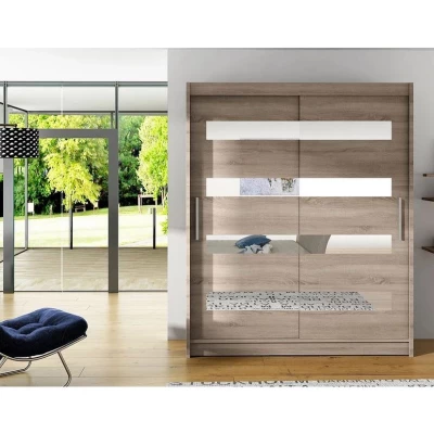 Vysoká šatní skříň 150 cm se zrcadlem ELADIO 13 - dub lanýž