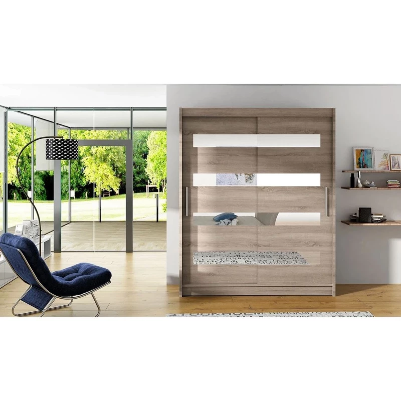 Vysoká šatní skříň 150 cm se zrcadlem ELADIO 13 - dub lanýž