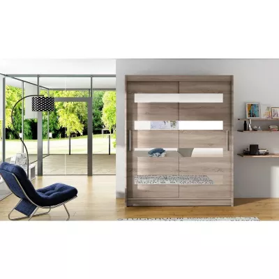 Vysoká šatní skříň 150 cm se zrcadlem ELADIO 13 - dub lanýž