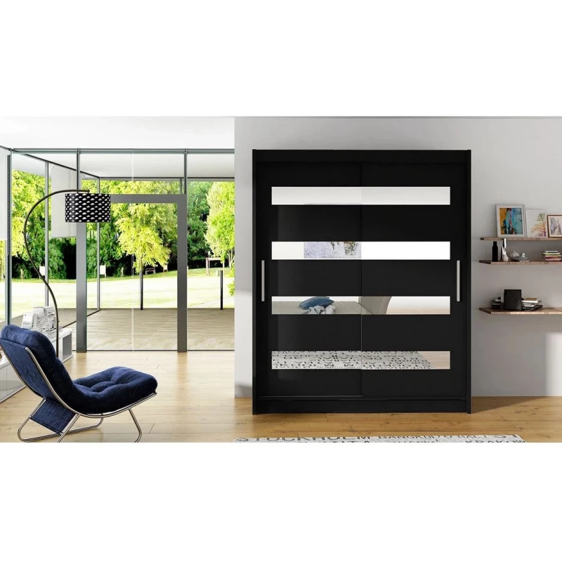 Vysoká šatní skříň 150 cm se zrcadlem ELADIO 13 - černá