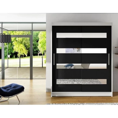 Vysoká šatní skříň 150 cm se zrcadlem ELADIO 13 - bílá / černá