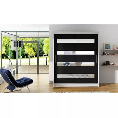 Vysoká šatní skříň 150 cm se zrcadlem ELADIO 13 - bílá / černá