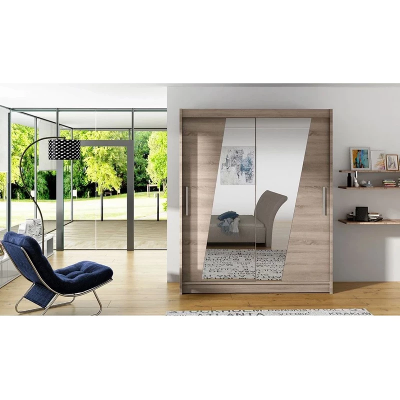 Šatní zrcadlová skříň 150 cm ELADIO 14 - dub lanýž