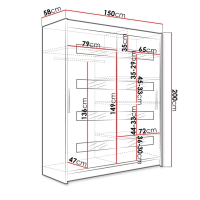 Vysoká šatní skříň 150 cm se zrcadlem ELADIO 13 - dub lanýž