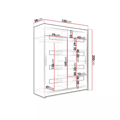 Vysoká šatní skříň 150 cm se zrcadlem ELADIO 13 - dub lanýž