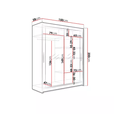 Vysoká šatní skříň 150 cm se zrcadlem ELADIO 11 - dub sonoma