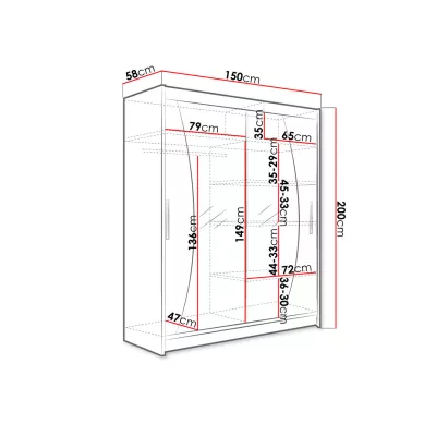 Šatní skříň se zrcadlem 150 cm ELADIO 10 - dub sonoma