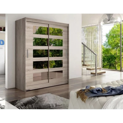 Šatní skříň se zrcadlem 150 cm ELADIO 5 - dub lanýž